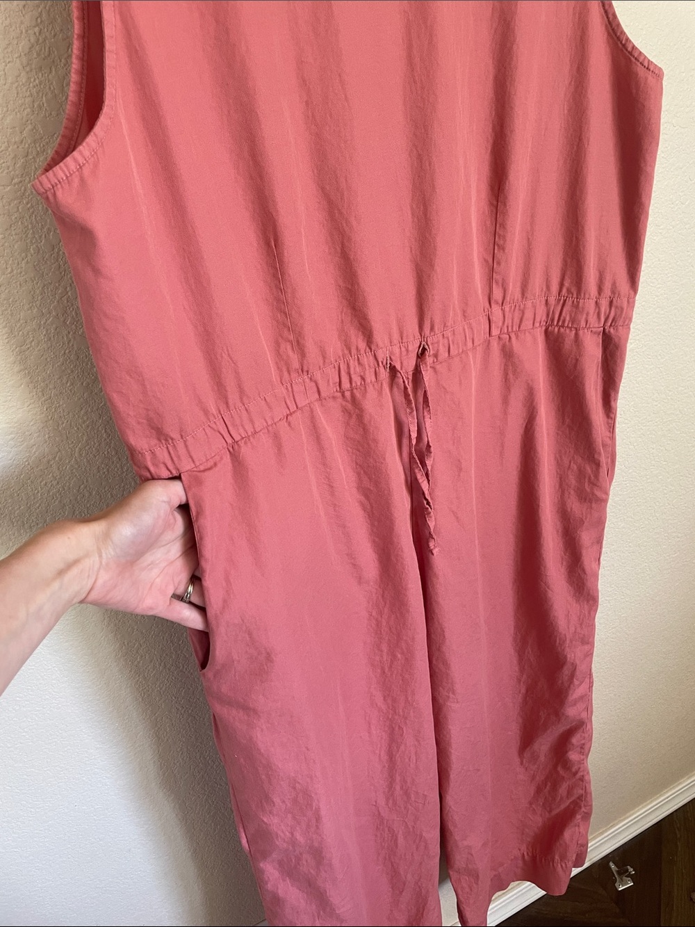 Ali Golden Slit Back Sleeveless Jumpsuit L Drawstring Waist Cotton Rose Beachy - Picture 6 of 13